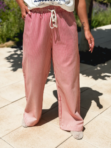 Pantalon ligné Moalie - Rouge/Blanc