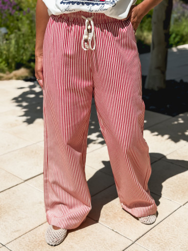Pantalon ligné Moalie - Rouge/Blanc