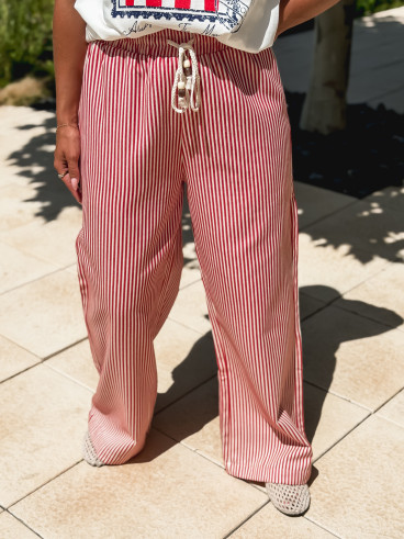 Pantalon ligné Moalie - Rouge/Blanc