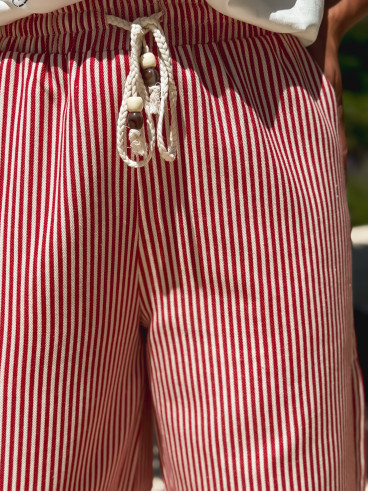 Pantalon ligné Moalie - Rouge/Blanc