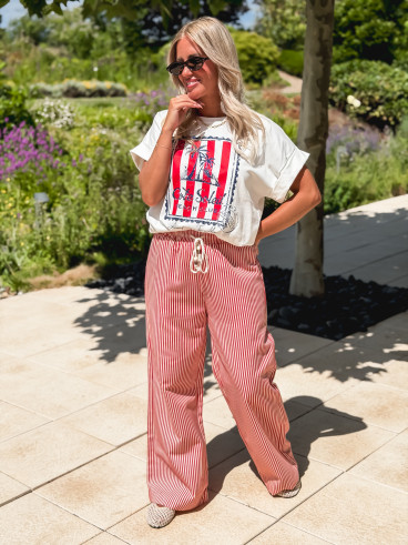 Pantalon ligné Moalie - Rouge/Blanc