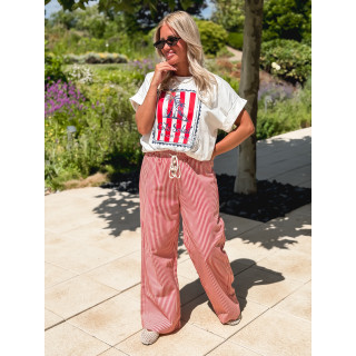 Pantalon ligné Moalie - Rouge/Blanc
