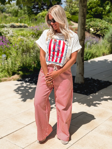 Pantalon ligné Moalie - Rouge/Blanc