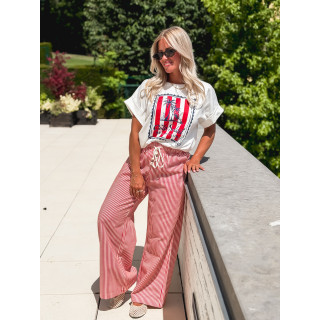 Pantalon ligné Moalie - Rouge/Blanc