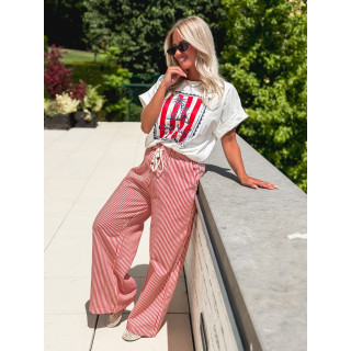 Pantalon ligné Moalie - Rouge/Blanc