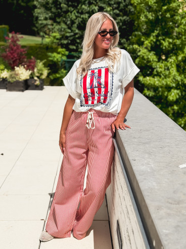Pantalon ligné Moalie - Rouge/Blanc