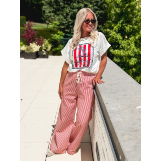 Pantalon ligné Moalie - Rouge/Blanc