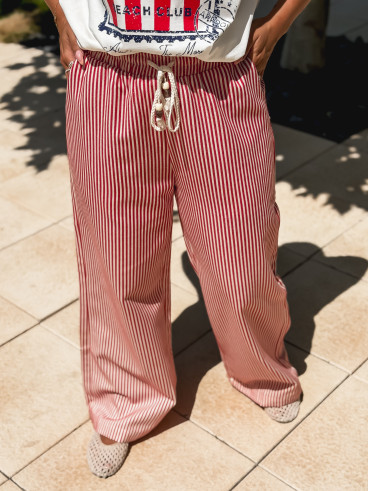 Pantalon ligné Moalie - Rouge/Blanc