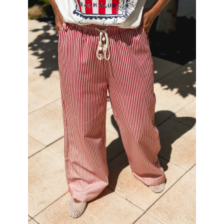 Pantalon ligné Moalie - Rouge/Blanc