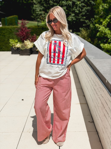 Pantalon ligné Moalie - Rouge/Blanc