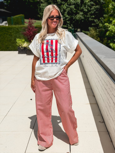 Pantalon ligné Moalie - Rouge/Blanc