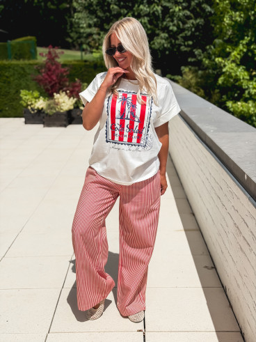 Pantalon ligné Moalie - Rouge/Blanc