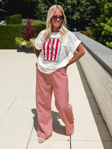 Pantalon ligné Moalie - Rouge/Blanc