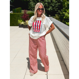 Pantalon ligné Moalie - Rouge/Blanc