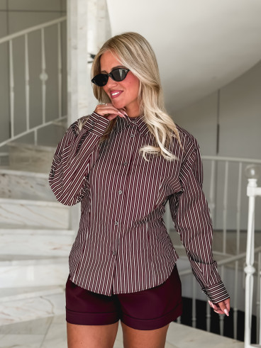 Chemise lignée florelle - Bordeaux