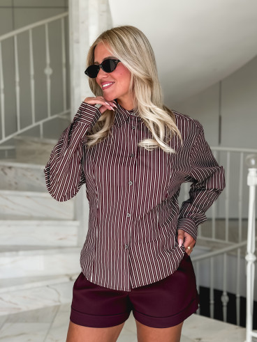 Chemise lignée florelle - Bordeaux