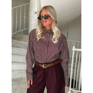 Chemise lignée florelle - Bordeaux