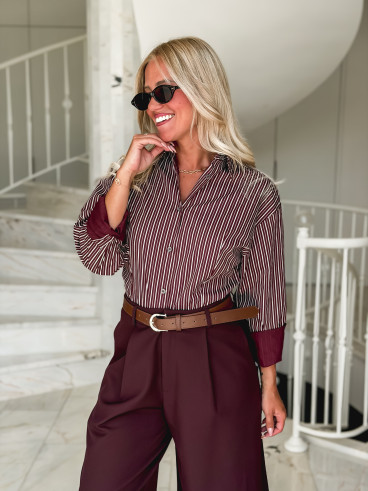 Chemise lignée florelle - Bordeaux