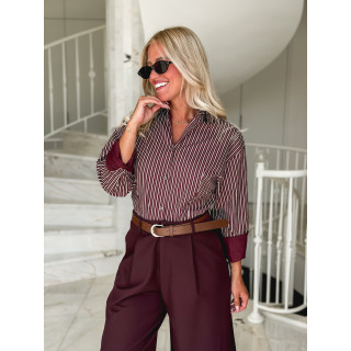 Chemise lignée florelle - Bordeaux