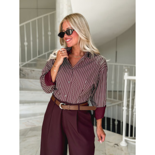 Chemise lignée florelle - Bordeaux