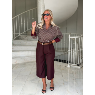 Chemise lignée florelle - Bordeaux