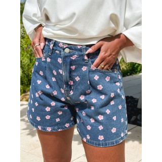 Short en jeans à fleurs Ymani - Bleu