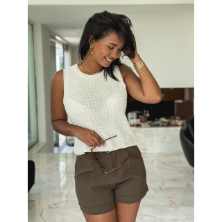 Blouse sans manches Noéla - Ecru/Doré