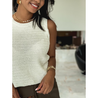 Blouse sans manches Noéla - Ecru/Doré