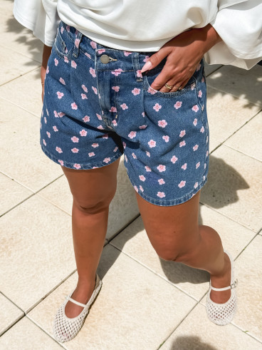 Short en jeans à fleurs Ymani - Bleu