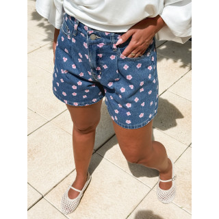 Short en jeans à fleurs Ymani - Bleu