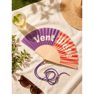 Eventail "Vent d'Été" - Mauve/Corail