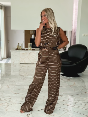 Pantalon à pois Carlie - Chocolat Pantalon à pois Carlie - Chocolat