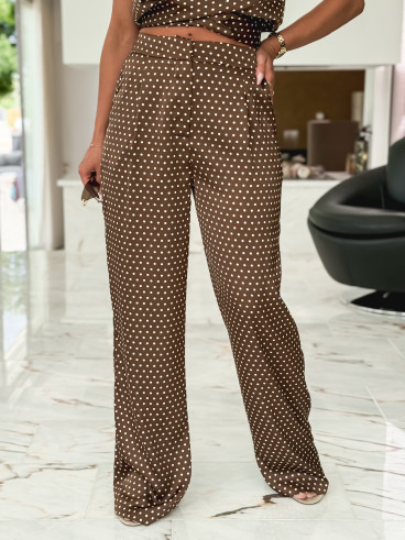 Pantalon à pois Carlie - Chocolat