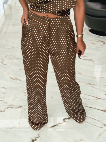 Pantalon à pois Carlie - Chocolat Pantalon à pois Carlie - Chocolat