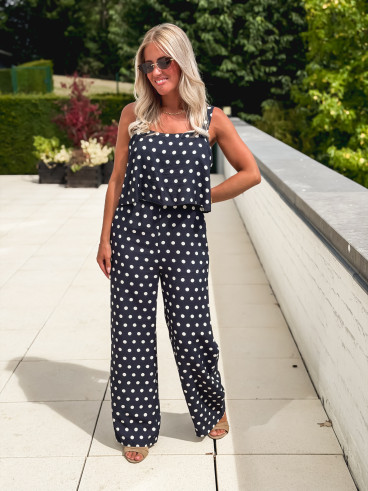 Combinaison pantalon à pois Sally - Bleu marine