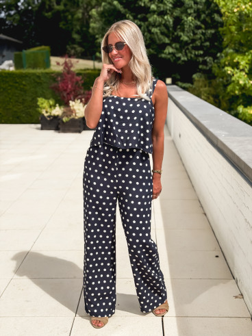 Combinaison pantalon à pois Sally - Bleu marine