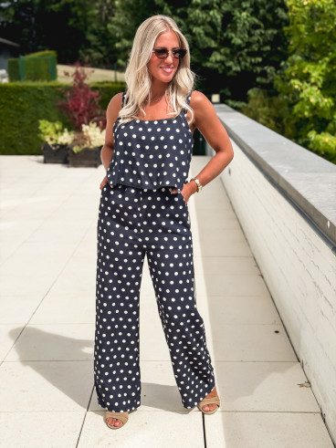 Combinaison pantalon à pois Sally - Bleu marine