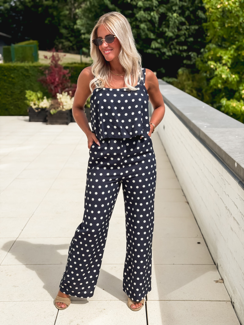 Combinaison pantalon à pois Sally - Bleu marine