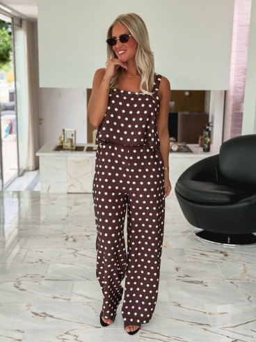 Combinaison pantalon à pois Sally - Chocolat Combinaison pantalon à pois Sally - Chocolat