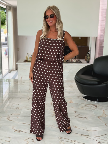 Combinaison pantalon à pois Sally - Chocolat Combinaison pantalon à pois Sally - Chocolat
