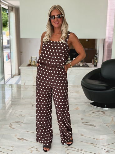 Combinaison pantalon à pois Sally - Chocolat Combinaison pantalon à pois Sally - Chocolat