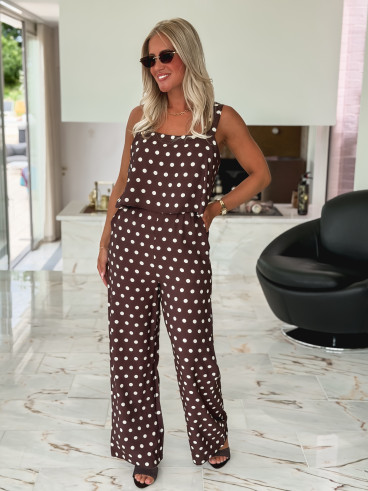 Combinaison pantalon à pois Sally - Chocolat Combinaison pantalon à pois Sally - Chocolat