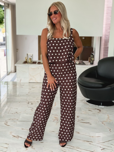 Combinaison pantalon à pois Sally - Chocolat