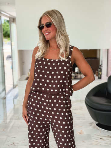 Combinaison pantalon à pois Sally - Chocolat Combinaison pantalon à pois Sally - Chocolat