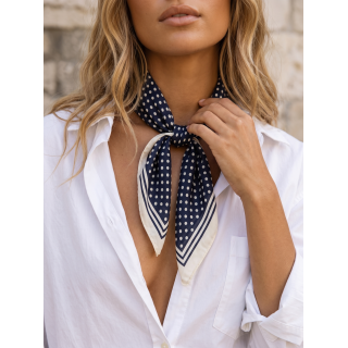 Foulard à pois Zoélina - Ecru/Bleu marine