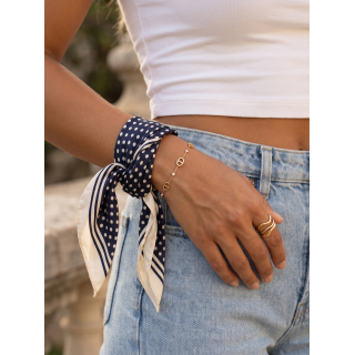Foulard à pois Zoélina - Ecru/Bleu marine