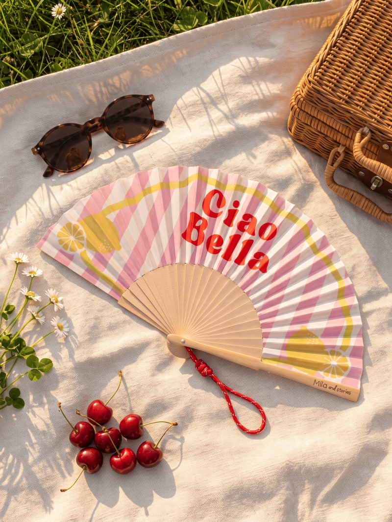 Eventail "Ciao Bella" - Rose/Blanc Eventail "Ciao Bella" - Rose/Blanc