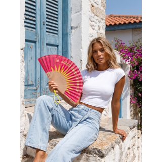 Eventail "Le soleil dans le coeur" - Fuchsia
