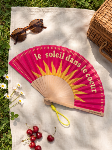 Eventail "Le soleil dans le coeur" - Fuchsia