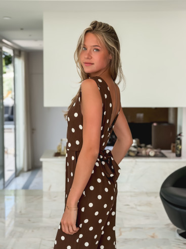 Combinaison pantalon à pois Amicia - Chocolat